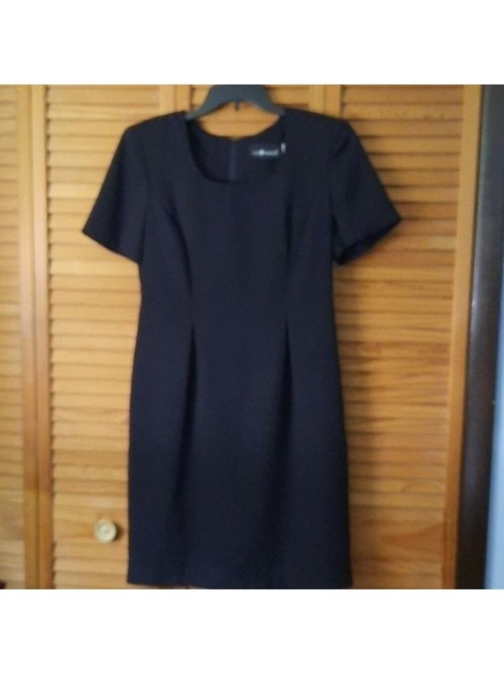 Vintage Black Short Sleeve Career Office Minimalist Midi Sheath Dress Size 12